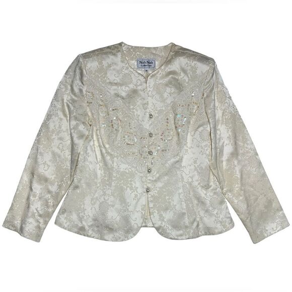 Vintage Nah Nah Collection Off White Pearl Button Up Blazer Floral Design 16 - Picture 1 of 9